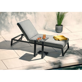 Outdoor Fabric Reclining Sun Lounger with Side Table – All Weather Sunbrella Fabric